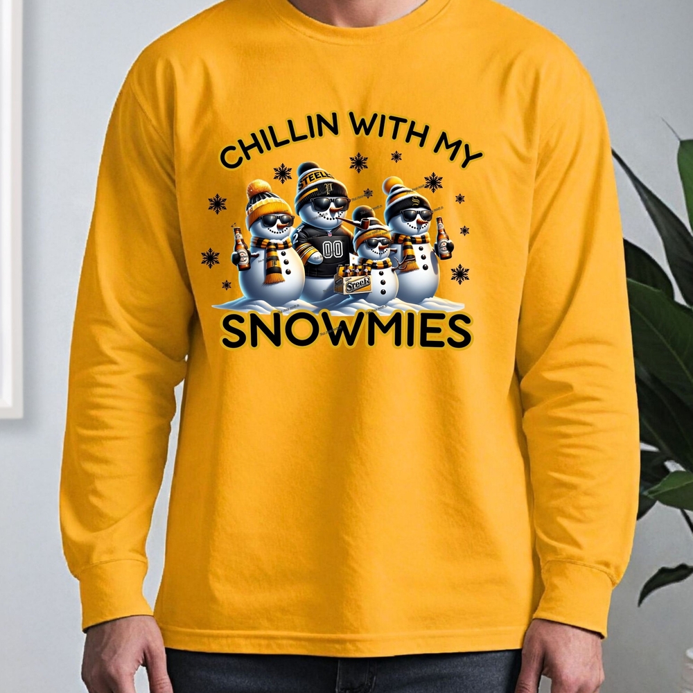 Gildan Yellow 'Chillin with My Snowmies' Men's Crewneck Sweater